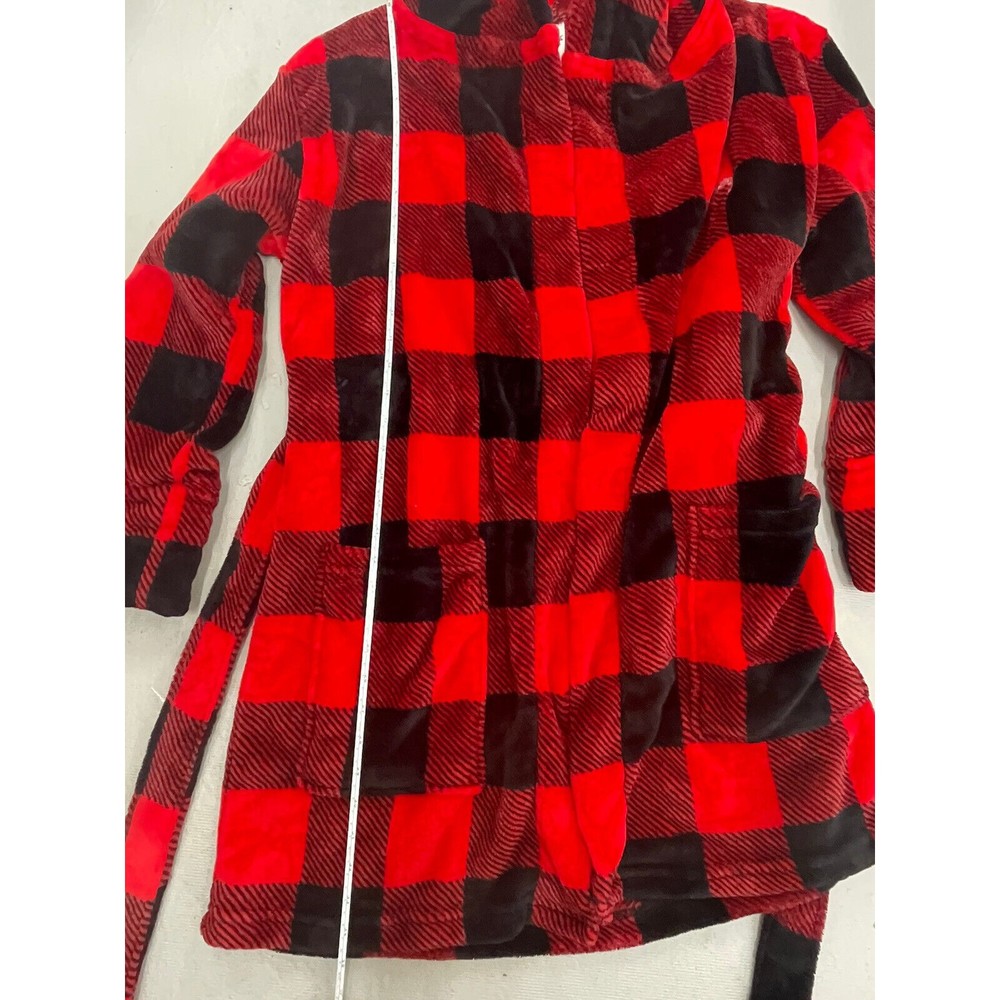 Victoria's Secret Pink Robe Bling Sequin Dog Plush Fleece Plaid Hood Size XS/S - Picture 7 of 8